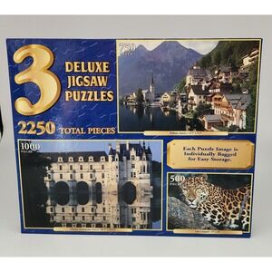 Sure-Lox 3 Deluxe Jigsaw Puzzles 2250pc Leopard Austria France Chateau Sealed